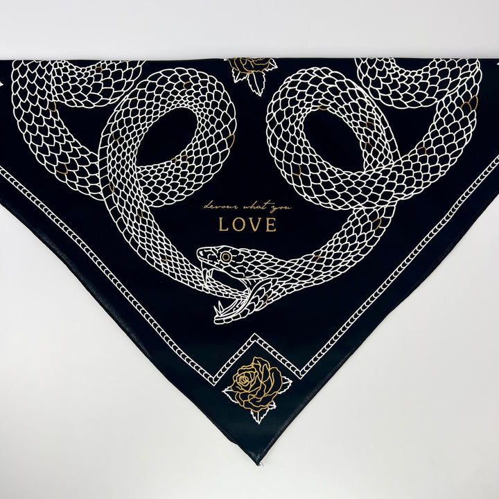Black Kanibal & Co. Bandana: Devour Snake featuring intricate snake design and the word LOVE