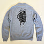 Kanibal & Co. gray raglan crewneck sweatshirt with black graphic design on back