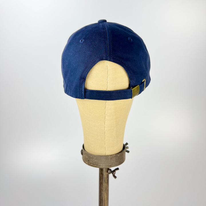 Back view of Weld MFG Jersey City embroidered hat in navy blue with adjustable strap