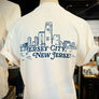Nice Place Jersey City shirt with blue skyline graphic and Jersey City New Jersey text on back