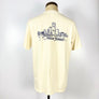 Back view of Nice Place Jersey City shirt by Kanibal Co with Jersey City skyline graphic in navy on cream fabric