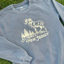 Kanibal & Co. Summit New Jersey sweatshirt in faded blue with ram and pine tree graphic on front