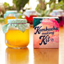 Farm Steady Brooklyn Brew Shop DIY kombucha kit with jar of kombucha and colorful packaging