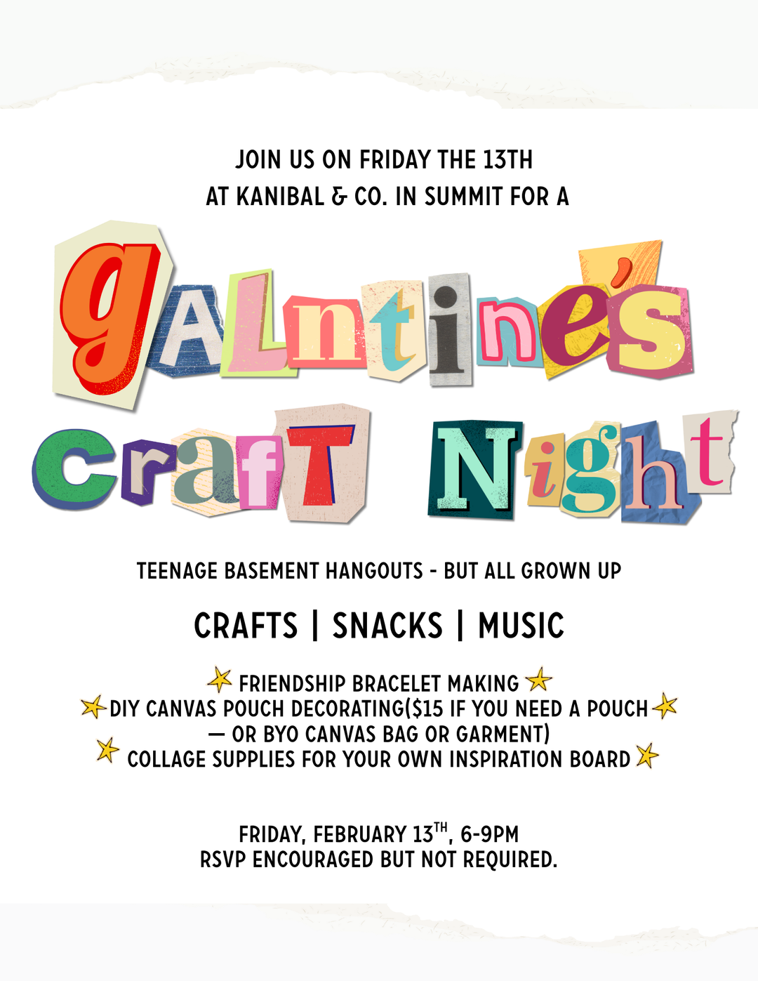 An invite to a Galentine's Day Craft Party