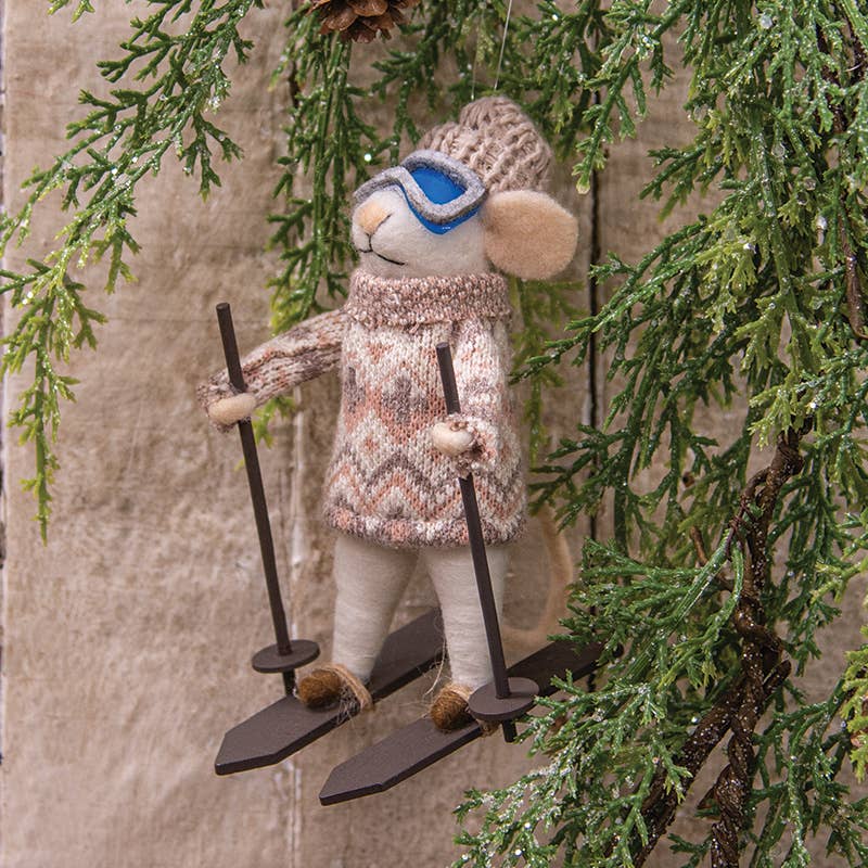 Ornament: Cozy Sweater Skiing Mouse