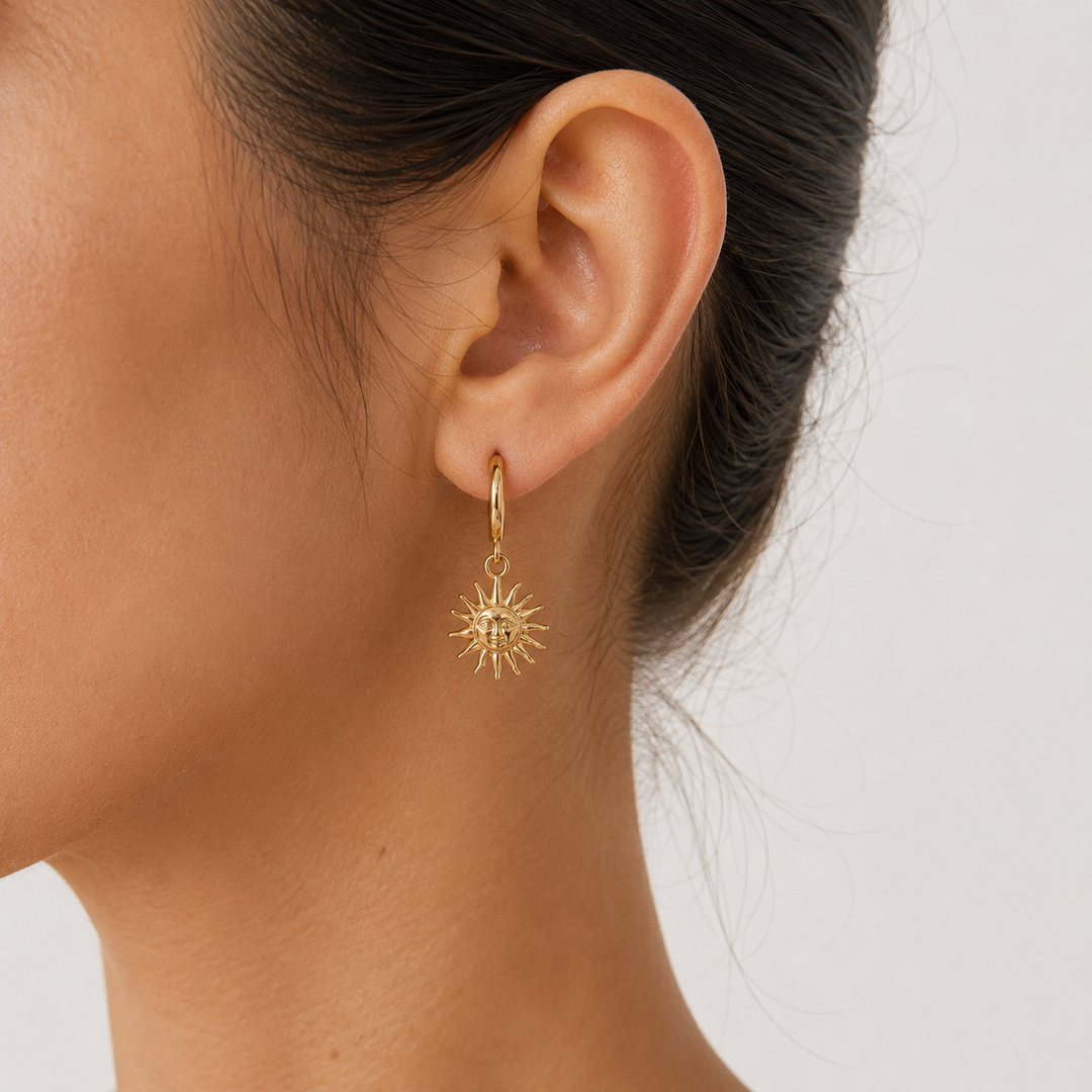 Earrings: Pascale 18K Gold Non-Tarnish Sun