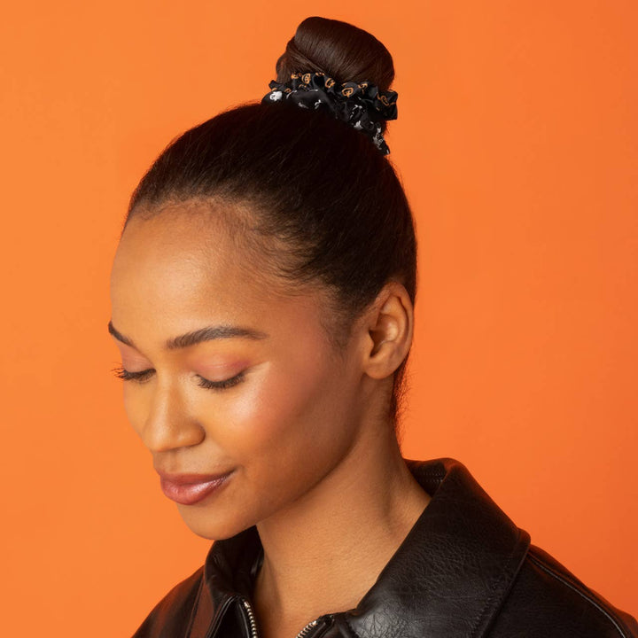 Ruched Satin Scrunchies 5pc Set: Ghosts & Pumpkins