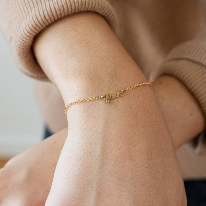 Fuck Script Bracelet: 14k Gold Plated