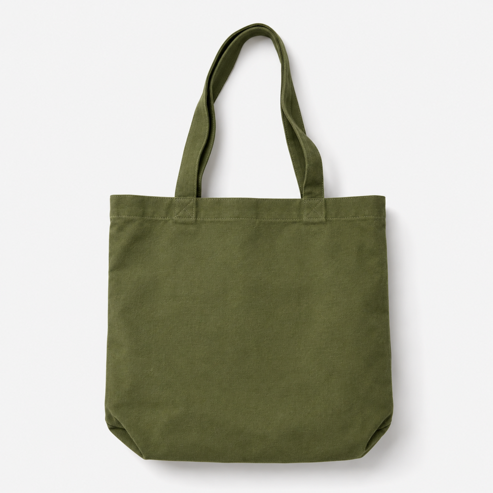 Green tote bag on a white background