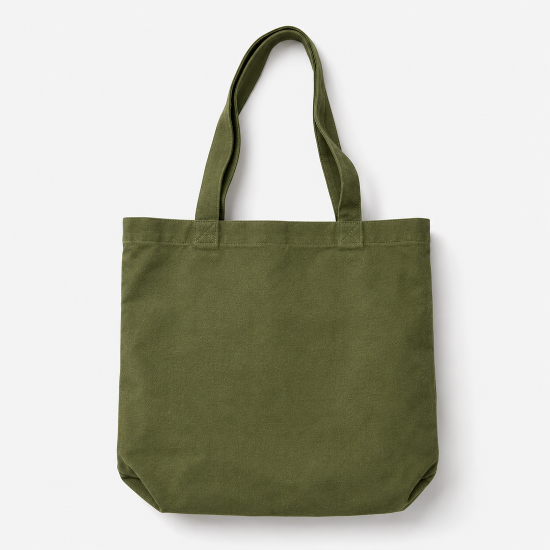 Green tote bag on a white background