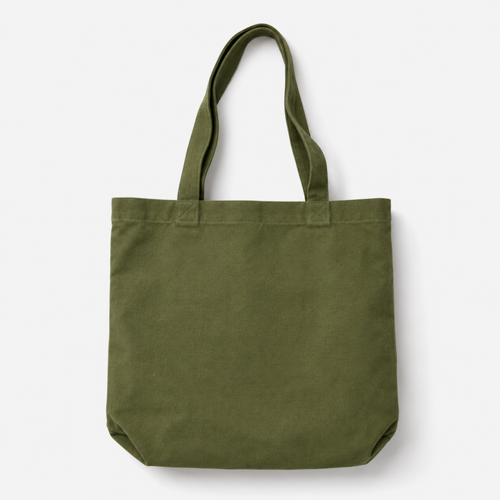 Green tote bag on a white background