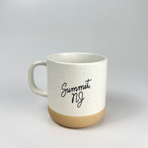 White mug with 'Summit, NJ' text on a white background