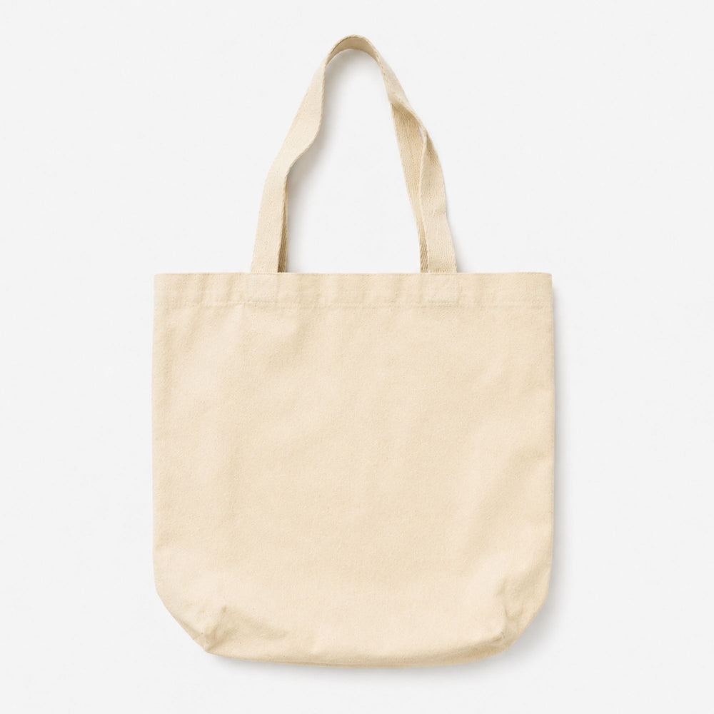 Beige tote bag on a light gray background