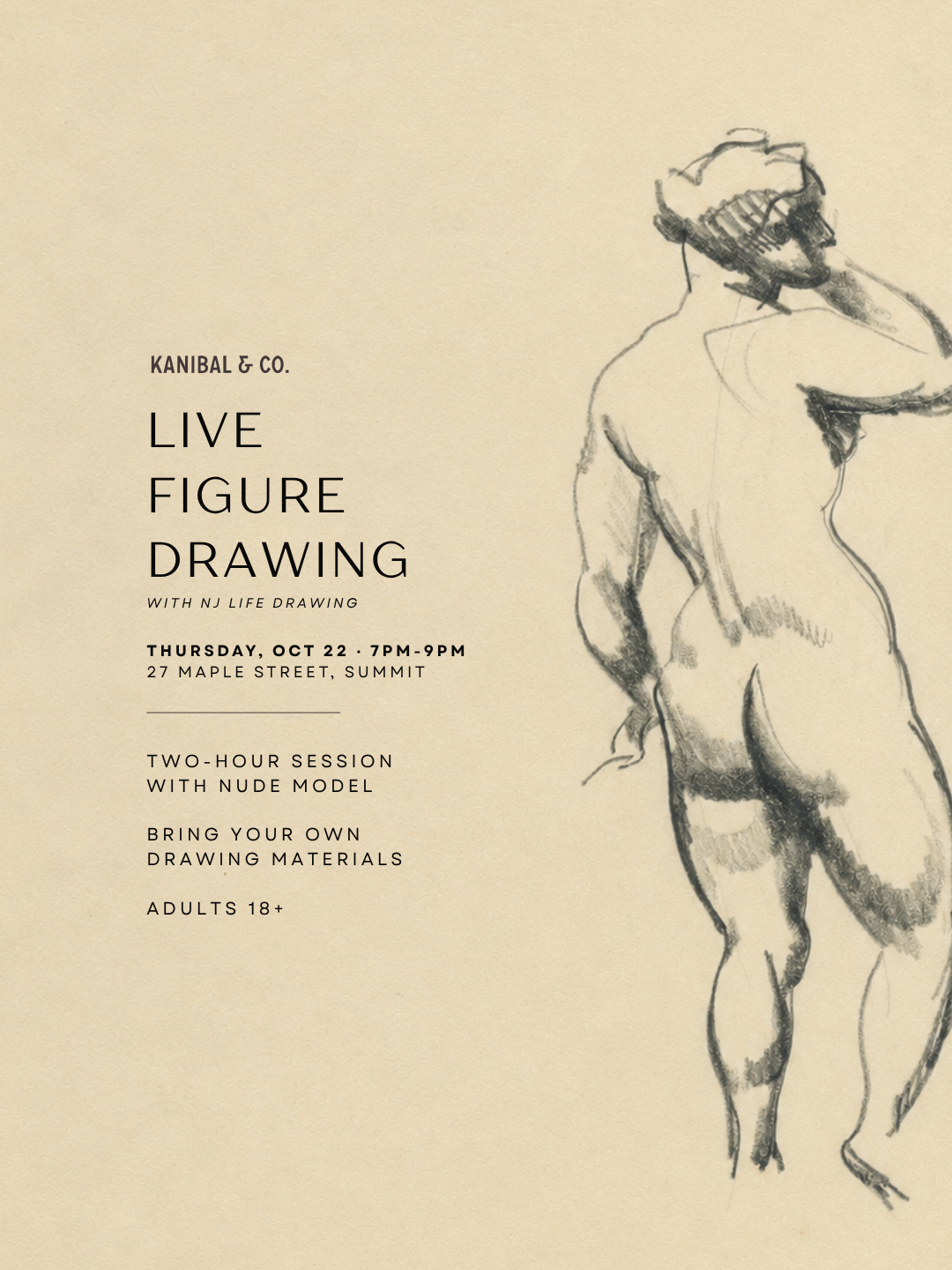NJ Life Drawing Workshop in Summit: Thurs, Oct 22 from 7-9 PM