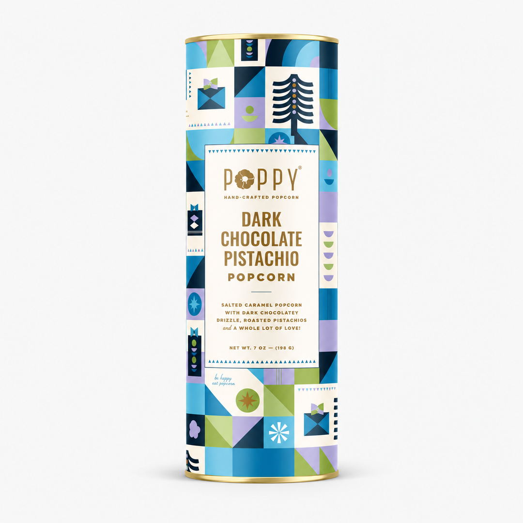 Holiday Popcorn: Dark Chocolate Pistachio Cylinder