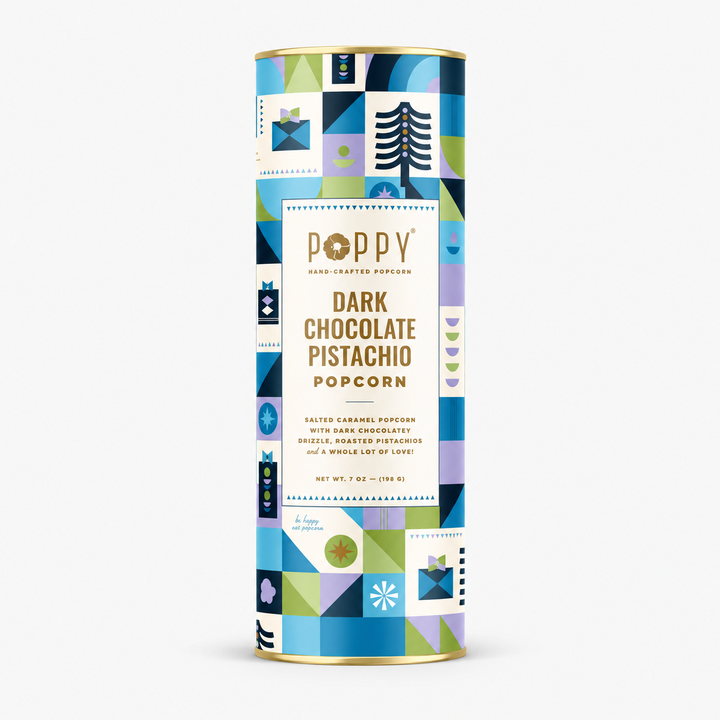 Holiday Popcorn: Dark Chocolate Pistachio Cylinder