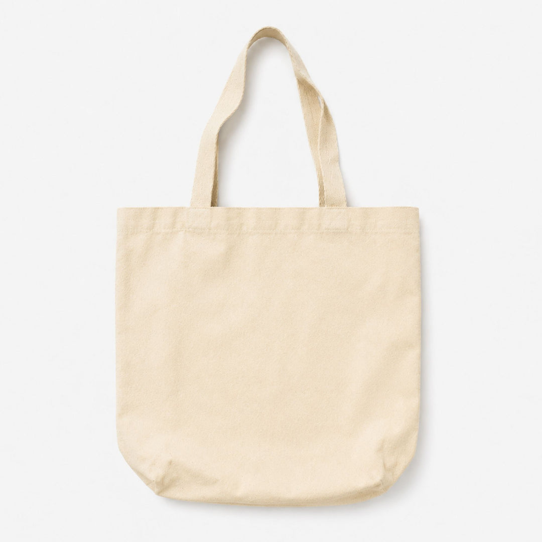 Beige tote bag on a light gray background