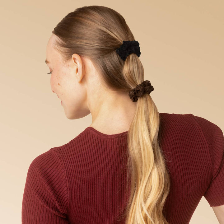 Ruched Lace Scrunchies 5pc Set: Black, Chocolate & Mocha