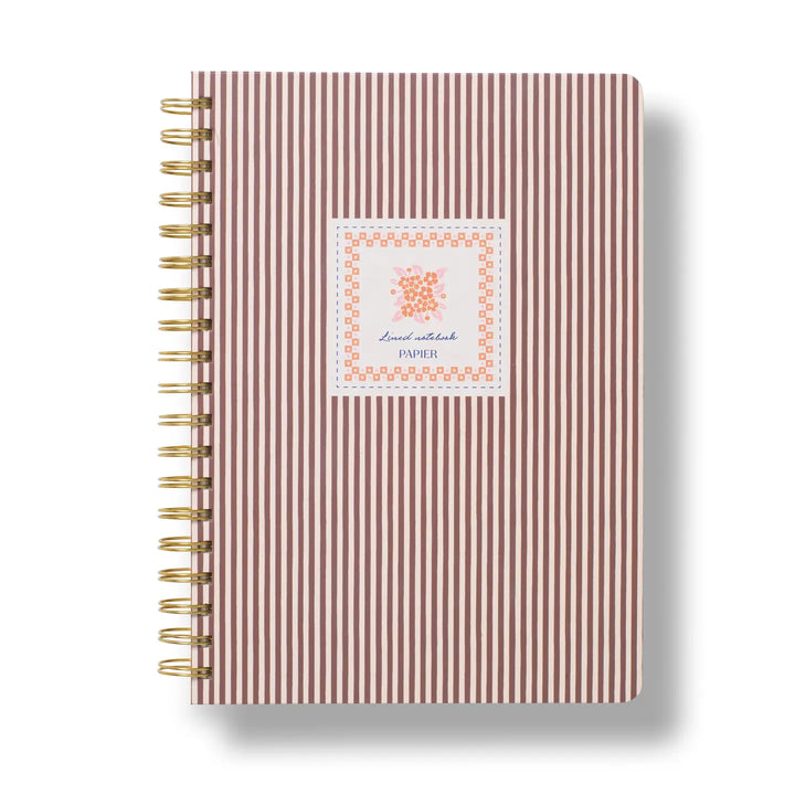 Papier B5 hardcover spiral notebook with a striped design and gold spiral binding
