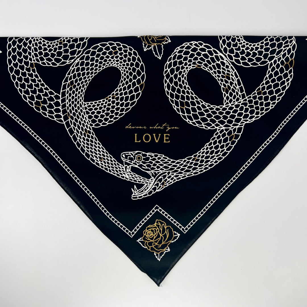 Black Kanibal & Co. Bandana: Devour Snake featuring intricate snake design and the word LOVE