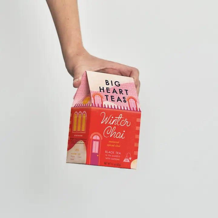 Big Heart Tea Co. Winter Chai Tea packaging with vibrant colors and cozy design