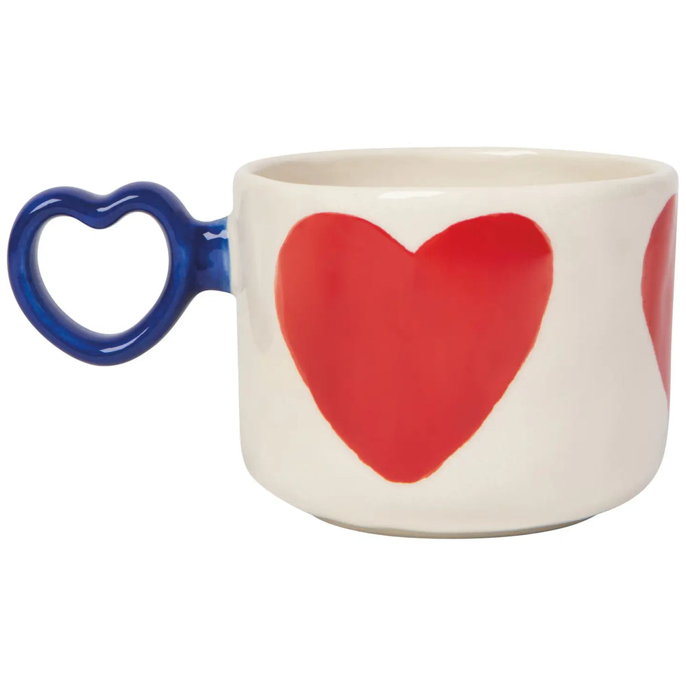Danica big love coffee mug with heart-shaped handle and vibrant red heart designs