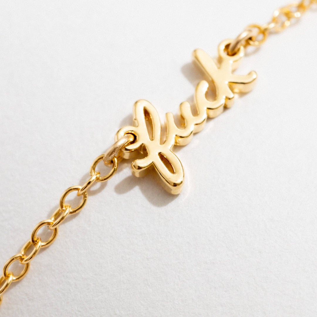 Fuck Script Bracelet: 14k Gold Plated