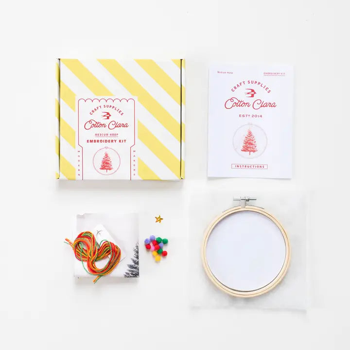 Cotton Clara Christmas Craft Kit embroidery set with hoop thread pom poms instruction booklet and box