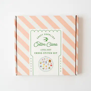 Cotton Clara Craft kit Christmas cross stitch boxed set with pink striped packaging and holiday motifs