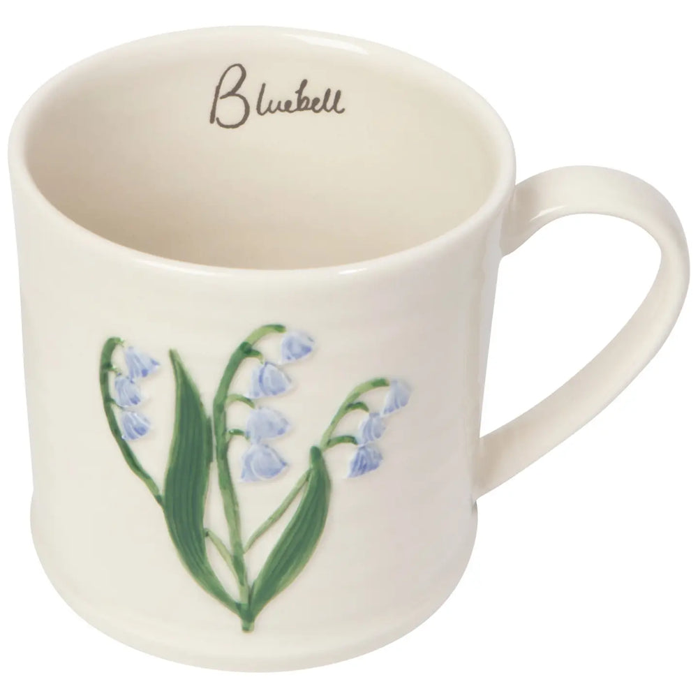 Danica embossed bluebell mug featuring delicate blue floral design and elegant curved handle