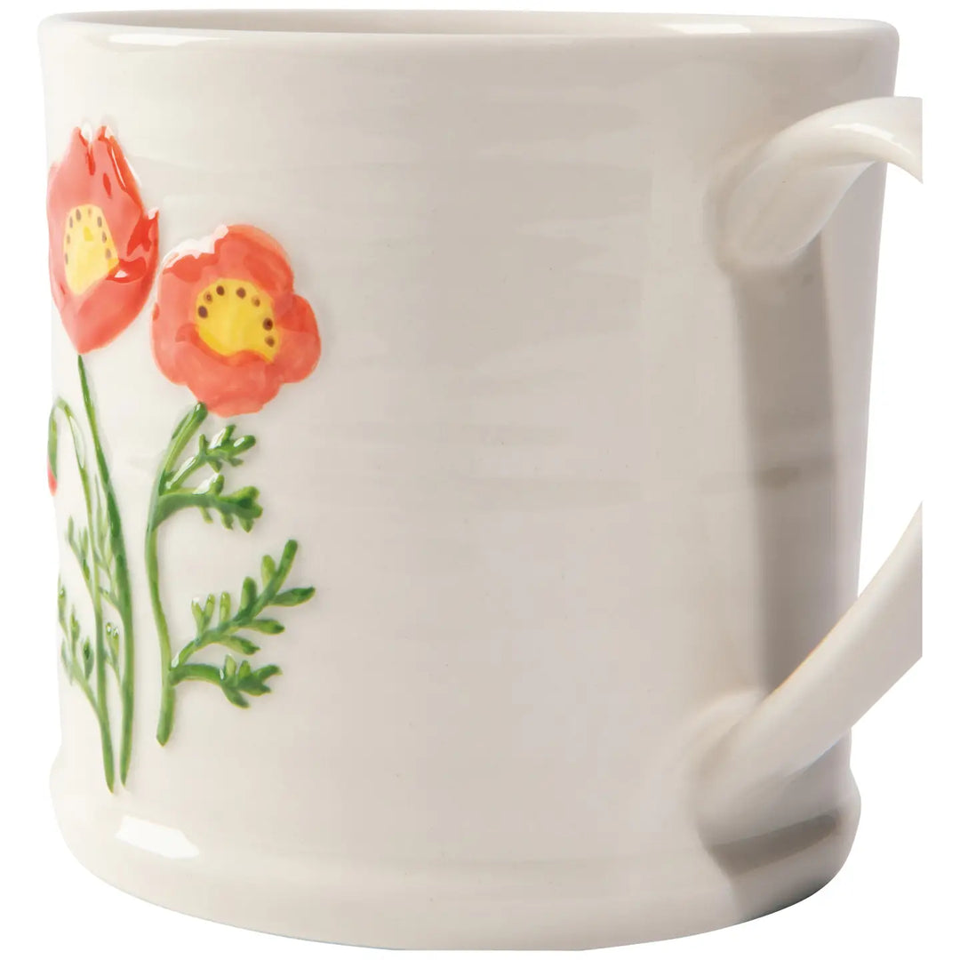 Danica embossed poppy mug featuring hand-painted floral design in vibrant colors