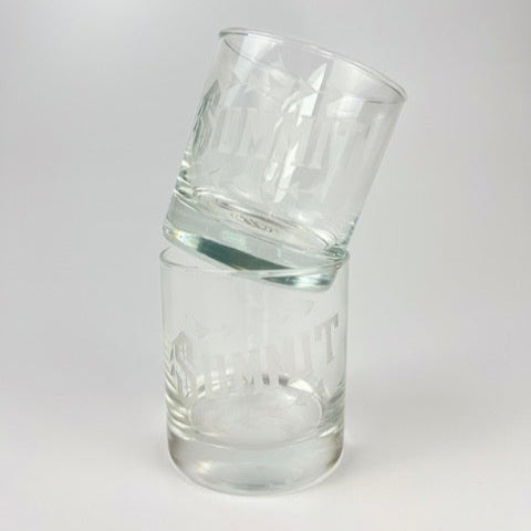 Love & Victory engraved summit glass set of two clear barware glasses with mountain design