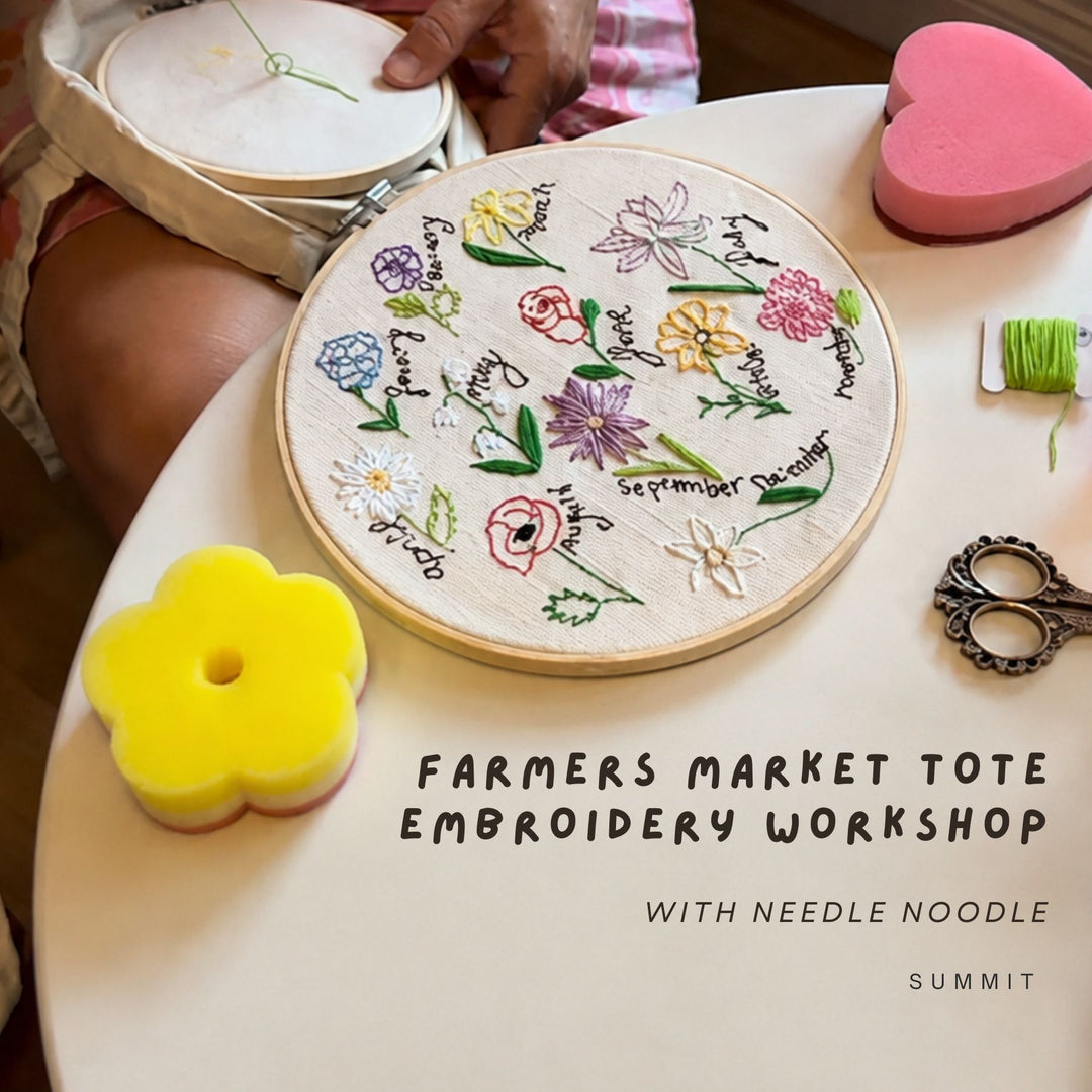 Farmers Market Tote Embroidery Workshop with Needle Noodle in Summit