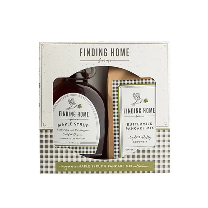 Finding Home Farms maple syrup and pancake mix gift set for delicious breakfast moments
