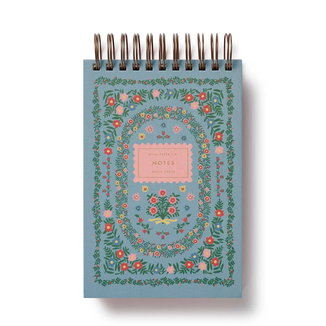 Rifle Paper Co. floral spiral notepad with colorful floral design and blank pages for notes