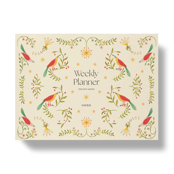 Papier Folklore Birds Weekly Desk Planner with Colorful Floral Design for Organizing Your Week