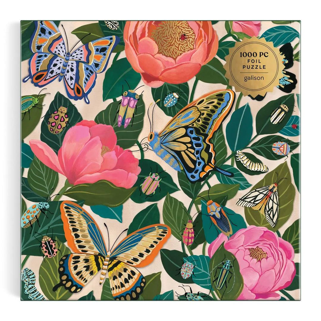 Between the Blooms puzzle featuring colorful butterflies and flowers in a vibrant design