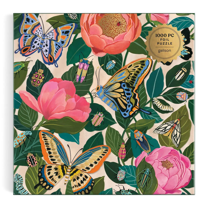 Between the Blooms puzzle featuring colorful butterflies and flowers in a vibrant design