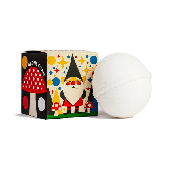 Gnome pine bath bomb by Kalastyle Soap Co with playful packaging featuring a gnome and colorful designs