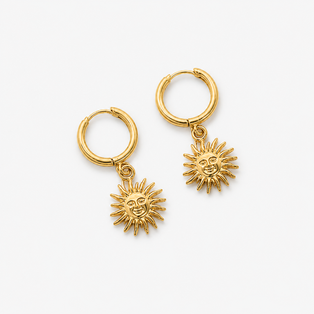 Earrings: Pascale 18K Gold Non-Tarnish Sun