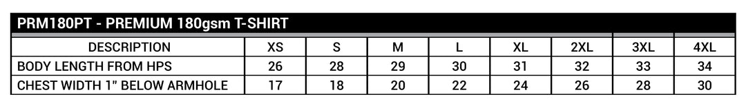 Size chart for Good Things Happen in Jersey City shirt with measurements for XS to 4XL sizes