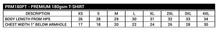 Size chart for Good Things Happen in Jersey City shirt with measurements for XS to 4XL sizes