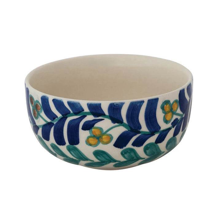 Creative Co-Op hand painted vine bowl featuring colorful floral designs on a white background