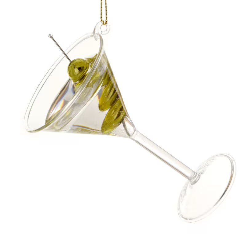 Cody Foster & Co. Holiday Martini Ornament with realistic glass design and green olives