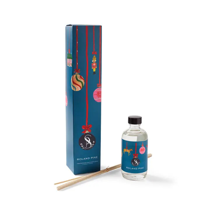 Soap & Paper Factory Holiday Reed Diffuser in Roland Pine with festive packaging for a seasonal scent