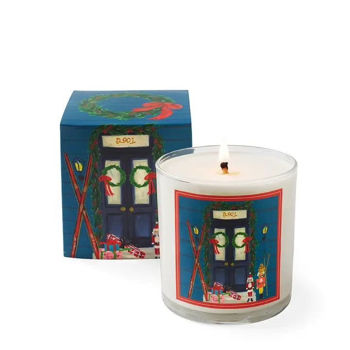 Home for the holidays candle by Soap & Paper Factory with festive packaging and a winter scene