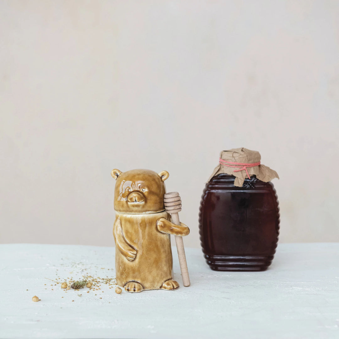 Honey Jar: Bear w. Wood Dipper