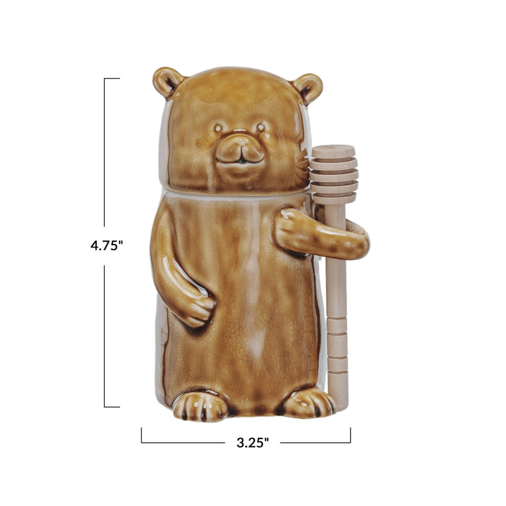 Honey Jar: Bear w. Wood Dipper