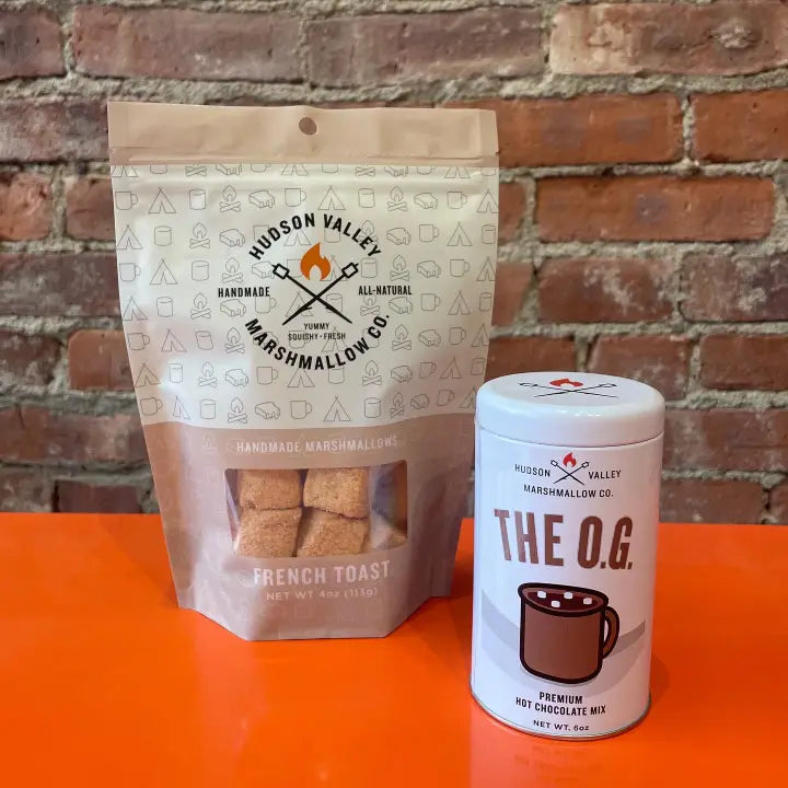 Hudson Valley hot chocolate mix with a bag of French toast marshmallows for a cozy treat