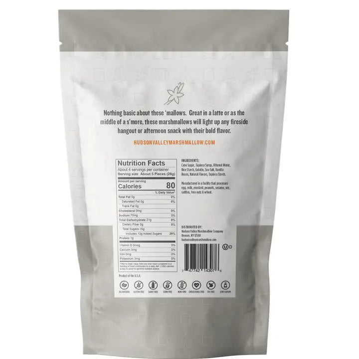 Hudson Valley Marshmallow vanilla bean marshmallows in a resealable bag for gourmet treats